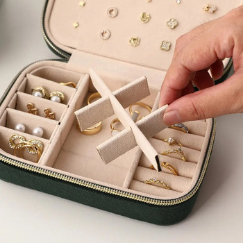 Βελούδινο ταξιδιωτικό κουτί κοσμημάτων διπλής στρώσης για γυναίκες κορίτσια Πολυλειτουργική θήκη αποθήκευσης Φορητό φερμουάρ Box Organizer Jewelry Joyero