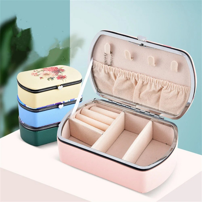 Kõrgekvaliteediline ehtekarp reisisõrmuste jaoks, kõrvarõngad, ripats, kaelakee, hoiuvitriin, PU-nahast kaasaskantav ehete karp