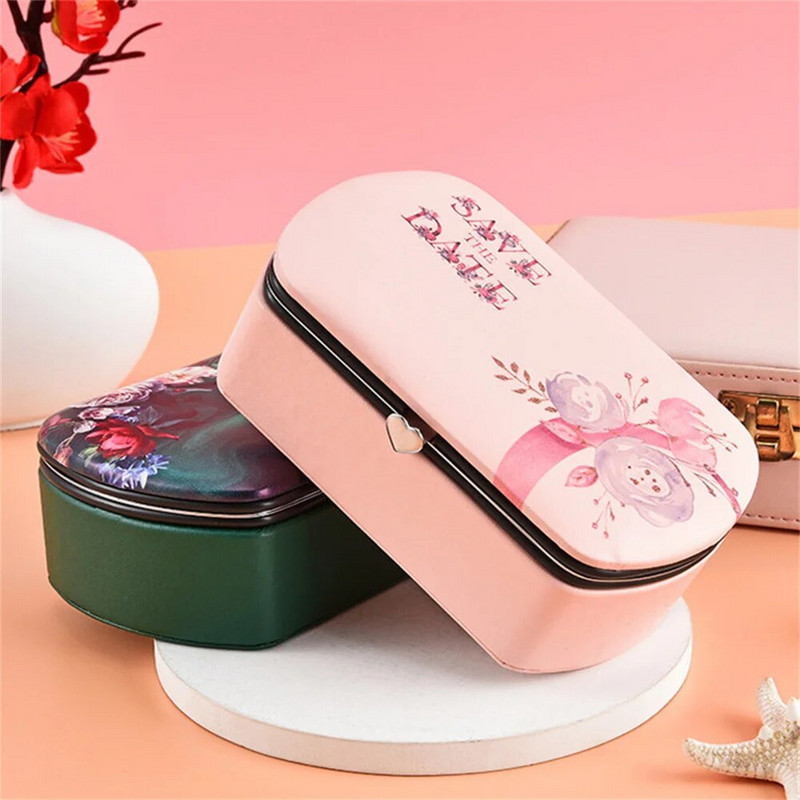 Kõrgekvaliteediline ehtekarp reisisõrmuste jaoks, kõrvarõngad, ripats, kaelakee, hoiuvitriin, PU-nahast kaasaskantav ehete karp