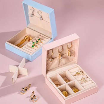 Κουτί οργάνωσης κοσμημάτων με τετράγωνο πτυσσόμενο κάλυμμα για ταξίδια Γυναικεία δαχτυλίδι σκουλαρίκια Κολιέ Οθόνη αποθήκευσης Φορητό δερμάτινο κουτί κοσμημάτων PU