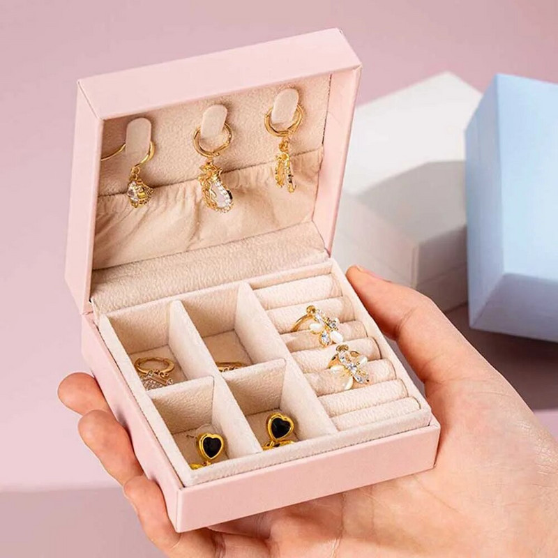 Kvadratinė apverčiama papuošalų dėžutė, skirta kelionėms moterims, žiedai auskarai, karoliai, laikymo ekranas, nešiojama PU odinė papuošalų dėžutė