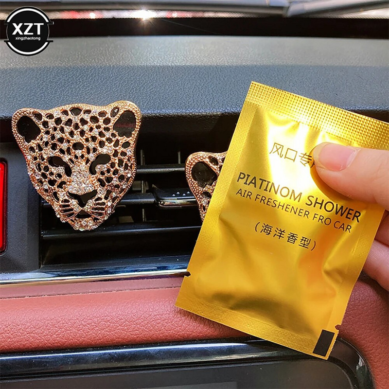 Car Air Vent Perfume Clip Charms Crystal Leopard Aromatherapy Diffuser αιθέριων ελαίων Μόδα διακόσμηση αυτοκινήτου Charms στρας