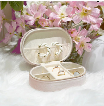 Οβάλ φανελένιο κουτί οργάνωσης κοσμημάτων για σκουλαρίκια ταξιδιού Κολιέ δαχτυλίδι Δαχτυλίδι γάμου Αποθήκευση δώρου Φορητό PU Δερμάτινο Κουτί κοσμημάτων Joyero