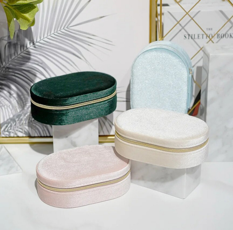 Ovāla flaneļa juvelierizstrādājumu organizatora kastīte ceļojumiem auskari Kaklarota Gredzens Kāzu dāvanu uzglabāšana Pārnēsājama PU ādas juvelierizstrādājumu kastīte Joyero