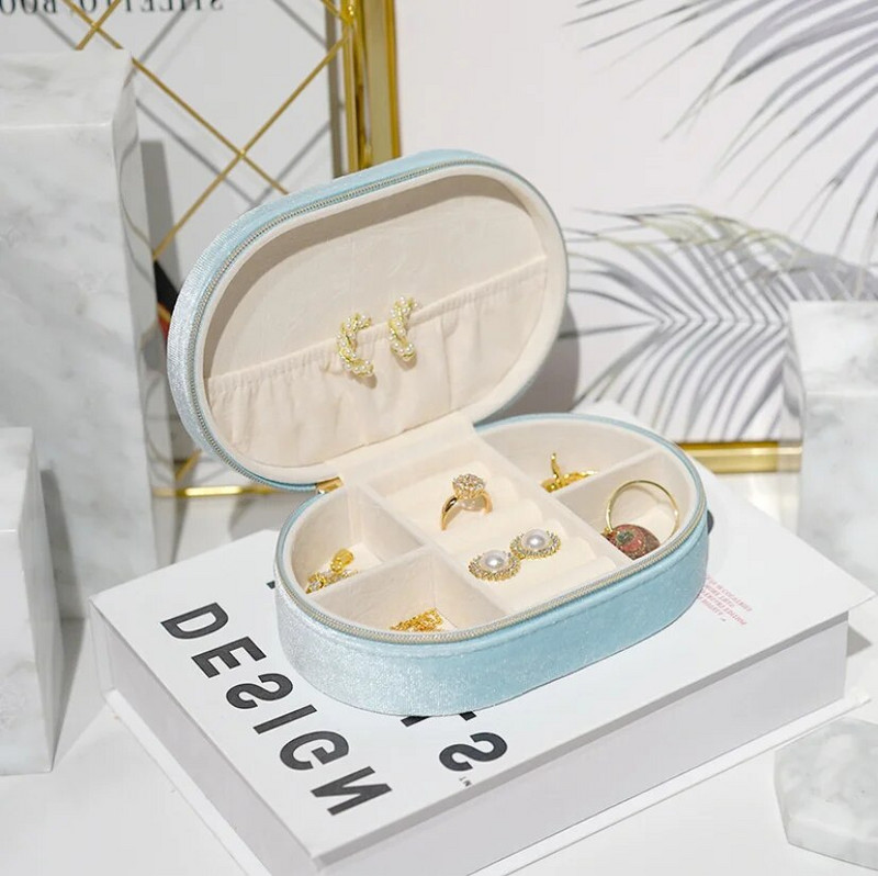Ovāla flaneļa juvelierizstrādājumu organizatora kastīte ceļojumiem auskari Kaklarota Gredzens Kāzu dāvanu uzglabāšana Pārnēsājama PU ādas juvelierizstrādājumu kastīte Joyero