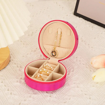 PU-nahast ehtekarp reisi kaasaskantav sõrmus kaelakee kõrvarõngad korraldaja Creative Mirror Gradient ümmargune ehete hoiukarp