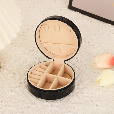 PU-nahast ehtekarp reisi kaasaskantav sõrmus kaelakee kõrvarõngad korraldaja Creative Mirror Gradient ümmargune ehete hoiukarp