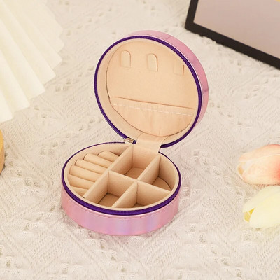 PU-nahast ehtekarp reisi kaasaskantav sõrmus kaelakee kõrvarõngad korraldaja Creative Mirror Gradient ümmargune ehete hoiukarp