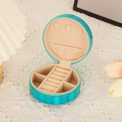 PU-nahast ehtekarp reisi kaasaskantav sõrmus kaelakee kõrvarõngad korraldaja Creative Mirror Gradient ümmargune ehete hoiukarp