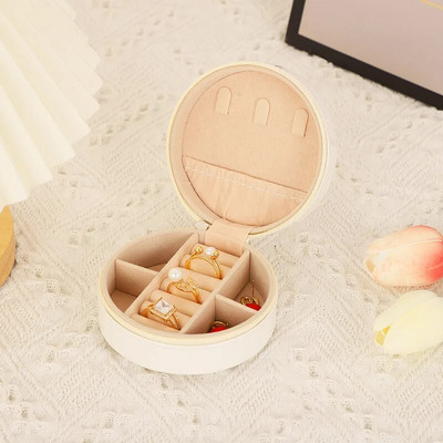 PU-nahast ehtekarp reisi kaasaskantav sõrmus kaelakee kõrvarõngad korraldaja Creative Mirror Gradient ümmargune ehete hoiukarp