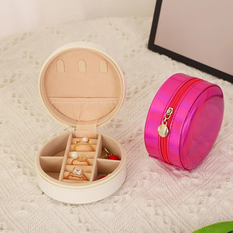 PU-nahast ehtekarp reisi kaasaskantav sõrmus kaelakee kõrvarõngad korraldaja Creative Mirror Gradient ümmargune ehete hoiukarp