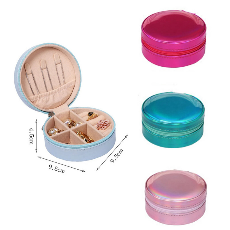 PU-nahast ehtekarp reisi kaasaskantav sõrmus kaelakee kõrvarõngad korraldaja Creative Mirror Gradient ümmargune ehete hoiukarp