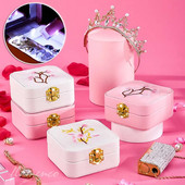 Uus LED-valgusega ehtekarp koos peegli lilltikandiga reisisõrmus Kõrvarõngad kaelakee korraldaja Flip Cover vitriin hoiukohver