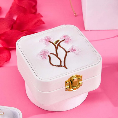 Uus LED-valgusega ehtekarp koos peegli lilltikandiga reisisõrmus Kõrvarõngad kaelakee korraldaja Flip Cover vitriin hoiukohver