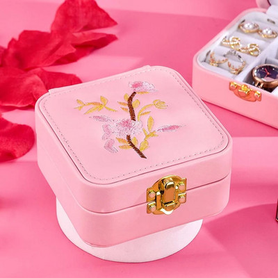 Uus LED-valgusega ehtekarp koos peegli lilltikandiga reisisõrmus Kõrvarõngad kaelakee korraldaja Flip Cover vitriin hoiukohver