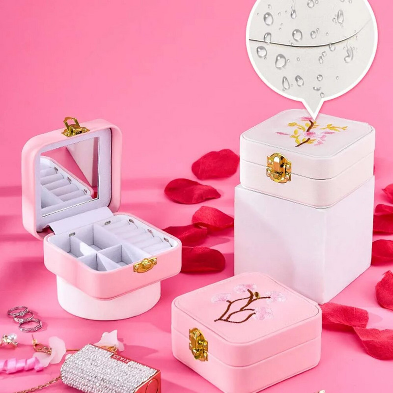 Uus LED-valgusega ehtekarp koos peegli lilltikandiga reisisõrmus Kõrvarõngad kaelakee korraldaja Flip Cover vitriin hoiukohver