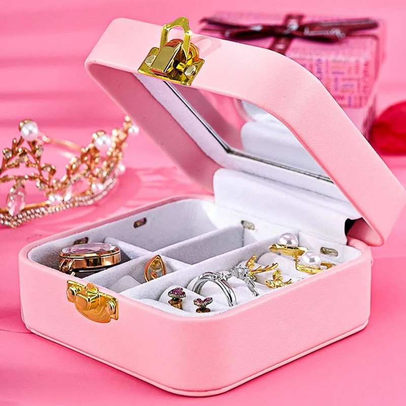 Uus LED-valgusega ehtekarp koos peegli lilltikandiga reisisõrmus Kõrvarõngad kaelakee korraldaja Flip Cover vitriin hoiukohver