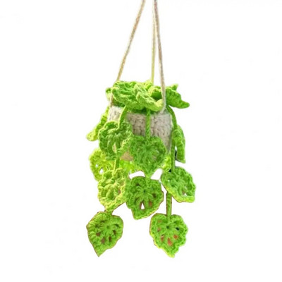 Κρεμαστό αξεσουάρ καθρέφτη αυτοκινήτου Χειροποίητο πλεκτό χαριτωμένο βελονάκι σε γλάστρα Φυτό πίσω όψης Διακοσμητικό εσωτερικό αξεσουάρ αυτοκινήτου