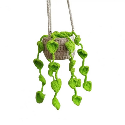 Κρεμαστό αξεσουάρ καθρέφτη αυτοκινήτου Χειροποίητο πλεκτό χαριτωμένο βελονάκι σε γλάστρα Φυτό πίσω όψης Διακοσμητικό εσωτερικό αξεσουάρ αυτοκινήτου