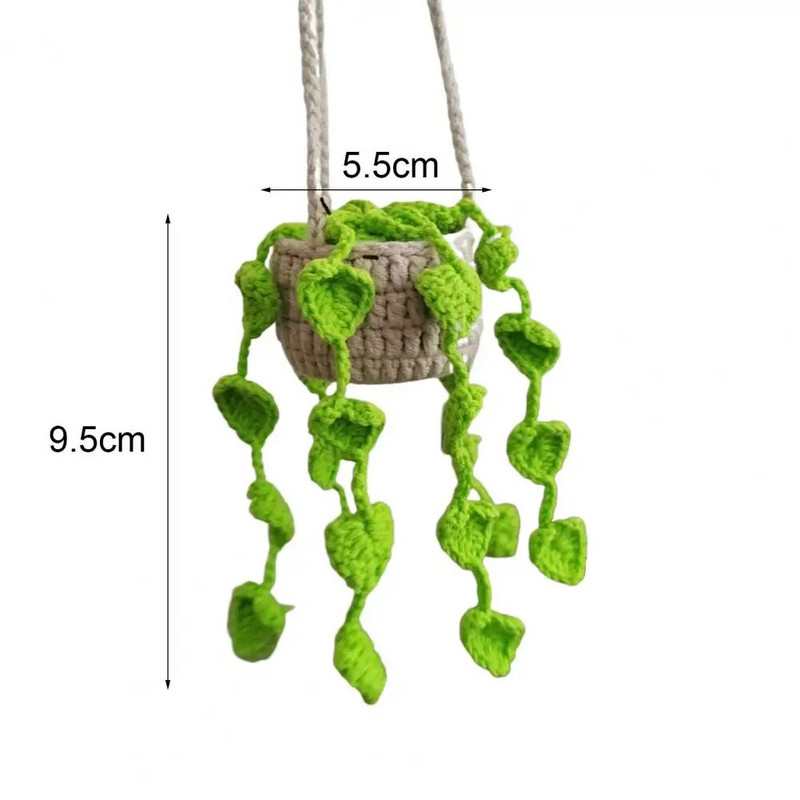 Κρεμαστό αξεσουάρ καθρέφτη αυτοκινήτου Χειροποίητο πλεκτό χαριτωμένο βελονάκι σε γλάστρα Φυτό πίσω όψης Διακοσμητικό εσωτερικό αξεσουάρ αυτοκινήτου