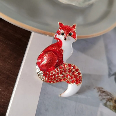 Broševi od kristalne emajlirane lisice za žene, uniseks, lijepi cirkon, broš za zabavu, uredski broš, igla, novogodišnji nakit