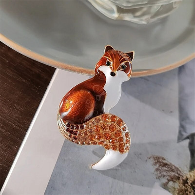 Broševi od kristalne emajlirane lisice za žene, uniseks, lijepi cirkon, broš za zabavu, uredski broš, igla, novogodišnji nakit