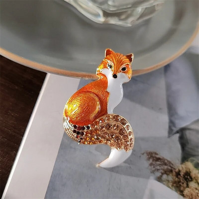 Broševi od kristalne emajlirane lisice za žene, uniseks, lijepi cirkon, broš za zabavu, uredski broš, igla, novogodišnji nakit