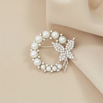 Pärlikivist ringikujuline liblikpross naistele Barokk Trendikas Elegantne Pärja Leht Pross Ümmargused tsirkoonist korsaažiehted