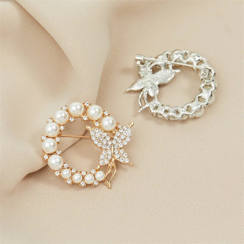 Pärlikivist ringikujuline liblikpross naistele Barokk Trendikas Elegantne Pärja Leht Pross Ümmargused tsirkoonist korsaažiehted