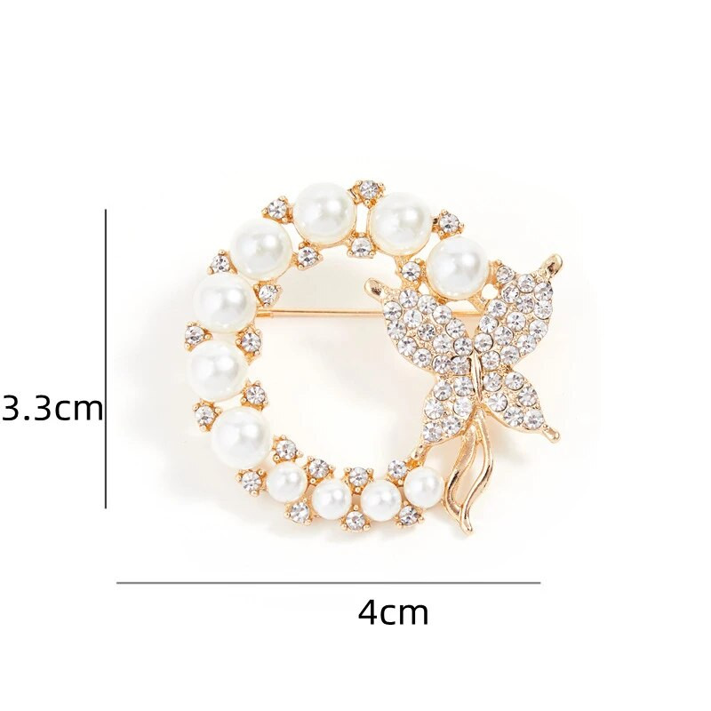 Pärlikivist ringikujuline liblikpross naistele Barokk Trendikas Elegantne Pärja Leht Pross Ümmargused tsirkoonist korsaažiehted