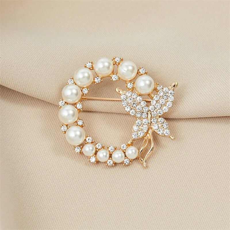 Pärlikivist ringikujuline liblikpross naistele Barokk Trendikas Elegantne Pärja Leht Pross Ümmargused tsirkoonist korsaažiehted