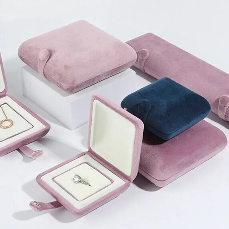 Nööbiga sametest ehtekarp Roosa kuninglik sinine kaelakee käevõru sõrmus ripats pulmapeo kingitus kõrgekvaliteediliste ehete karp