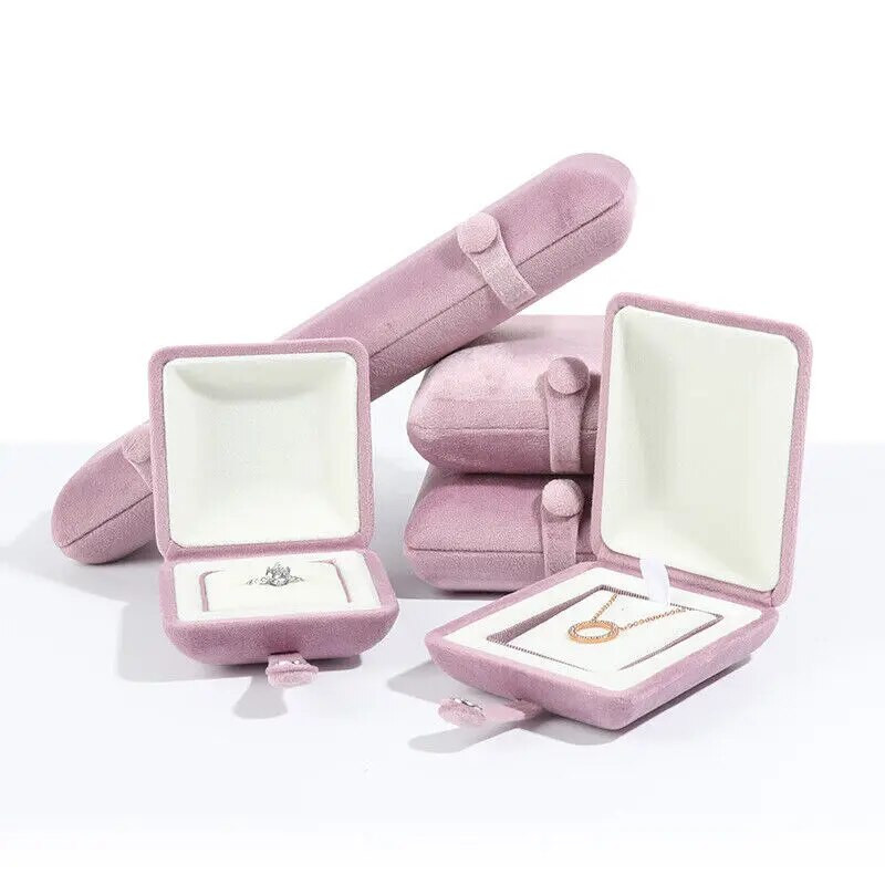 Nööbiga sametest ehtekarp Roosa kuninglik sinine kaelakee käevõru sõrmus ripats pulmapeo kingitus kõrgekvaliteediliste ehete karp