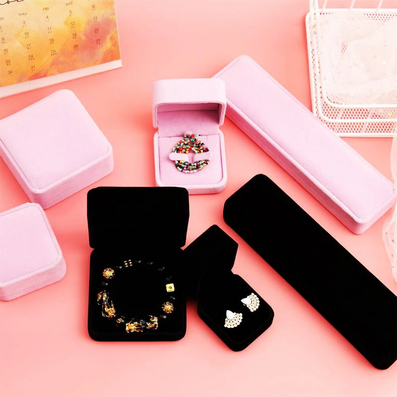 Uus Flannelette ehtekarp kaelakee-kõrvarõngaste jaoks, sõrmuse ripatsiga käevõru, kingituste hoiustamisekraani pakend ehete organiseerimiskarp