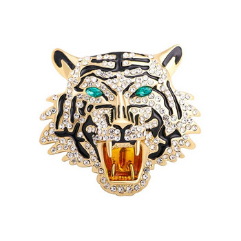 Χρυσό χρώμα Rhinestone Tiger Head Καρφίτσες για γυναίκες Ανδρικά Crystal Fierce Animal Party Καρφίτσα Καρφίτσα Δώρα Unisex Κοσμήματα