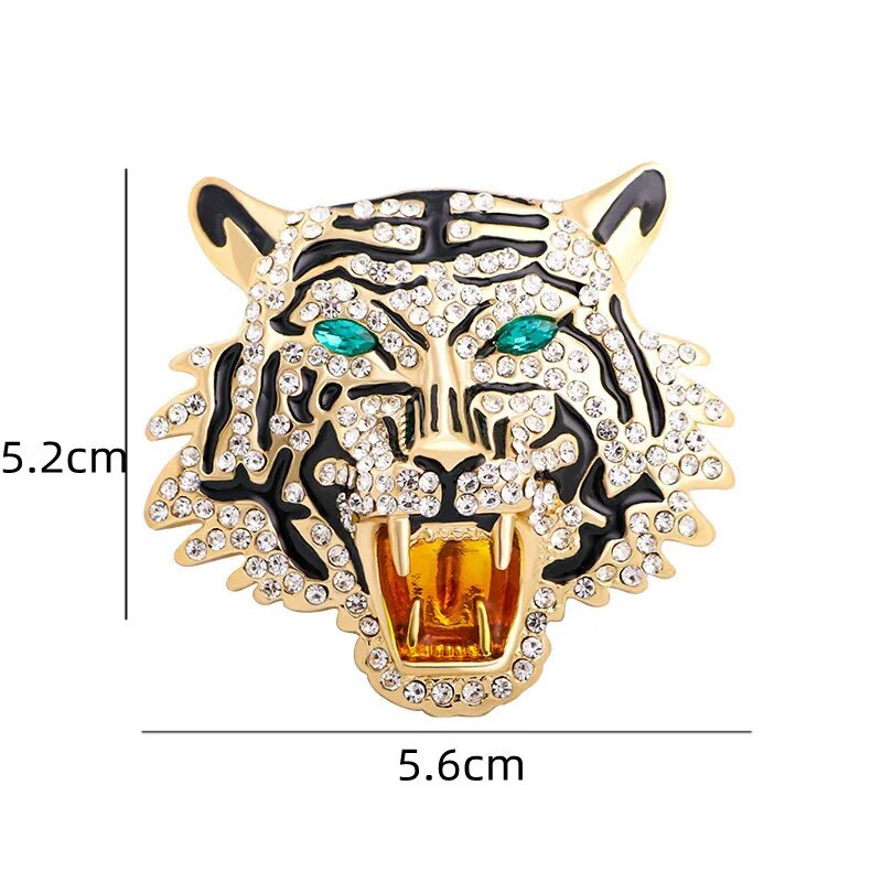 Kullavärvi kivist tiigripea prossid naistele, meestele, kristallidega, ägedate loomade peoprossidega rinnamärk Kingitused unisex ehted