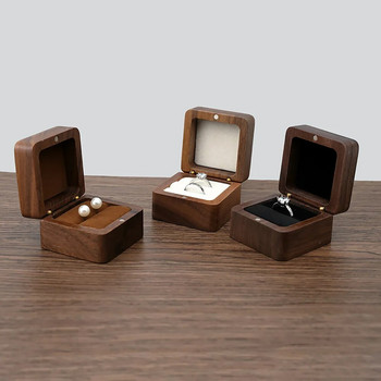 Дървена кутия за пръстени Мини ретро кадифена калъфка за подарък за бижута за сватбени предложения Годежна кутия за съхранение Преносима пътна кутия 2 бр.