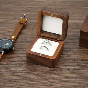 Дървена кутия за пръстени Мини ретро кадифена калъфка за подарък за бижута за сватбени предложения Годежна кутия за съхранение Преносима пътна кутия 2 бр.
