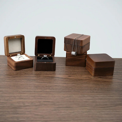 Ξύλινο Δαχτυλίδι Κουτί Mini Vintage Βελούδινο Δώρο Θήκη για Πρόταση Γάμου Αρραβώνας Κουτί αποθήκευσης Φορητό Ταξίδι 2 τεμαχίων