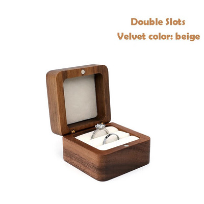 Cutie de inele din lemn Mini cutie de cadou de bijuterii din catifea vintage pentru propuneri de nunta Cutie de depozitare de logodna pentru călătorie portabilă 2 buc.