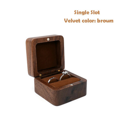 Cutie de inele din lemn Mini cutie de cadou de bijuterii din catifea vintage pentru propuneri de nunta Cutie de depozitare de logodna pentru călătorie portabilă 2 buc.