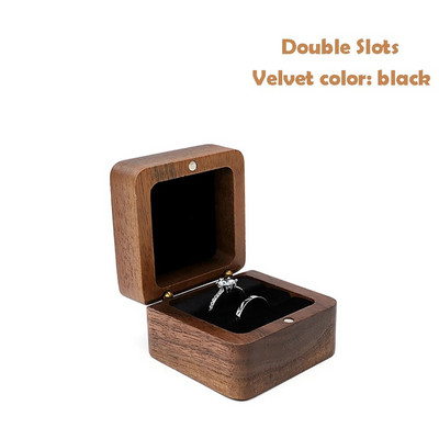 Cutie de inele din lemn Mini cutie de cadou de bijuterii din catifea vintage pentru propuneri de nunta Cutie de depozitare de logodna pentru călătorie portabilă 2 buc.