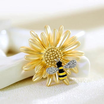 Καρφίτσες Rhinestone Bee And Daisy για γυναίκες Lady Honeybee Collecting Honey Enamel Party Casual Flower Δώρα καρφίτσα καρφίτσας Κοσμήματα