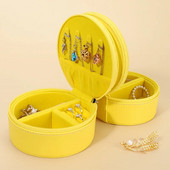 Uus ringikujulises kollases ehtekarbis kaasaskantav kaelakee kõrvarõngad sõrmuse hoiukoht PU-nahast ehete organiseerimiskarp Joyero reisimiseks