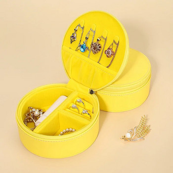New in Circular Yellow Jewelry Box Φορητό κολιέ σκουλαρίκια Δαχτυλίδι αποθήκευσης PU Δερμάτινο Box Organizer κοσμημάτων Joyero for Travel