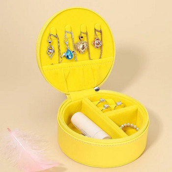 New in Circular Yellow Jewelry Box Φορητό κολιέ σκουλαρίκια Δαχτυλίδι αποθήκευσης PU Δερμάτινο Box Organizer κοσμημάτων Joyero for Travel