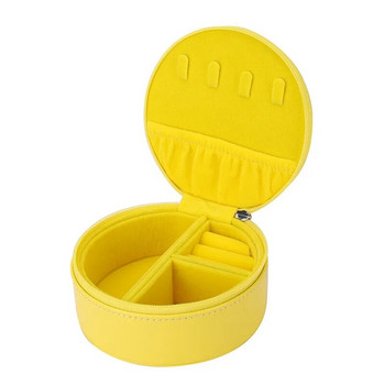Ново в кръгла жълта кутия за бижута Преносимо колие Обеци Съхранение на пръстени Кутия за органайзер за бижута от PU кожа Joyero за пътуване