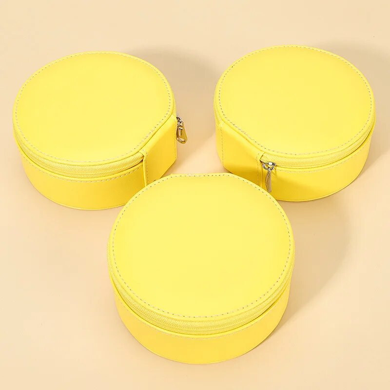 Uus ringikujulises kollases ehtekarbis kaasaskantav kaelakee kõrvarõngad sõrmuse hoiukoht PU-nahast ehete organiseerimiskarp Joyero reisimiseks