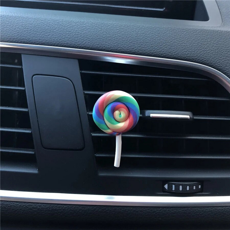 Rainbow Lollipop automobilių kvepalai oro gaiviklis derva plastikas spalvingas modeliavimas ledinukų modelis mielas automobilio aksesuaras salone moteris