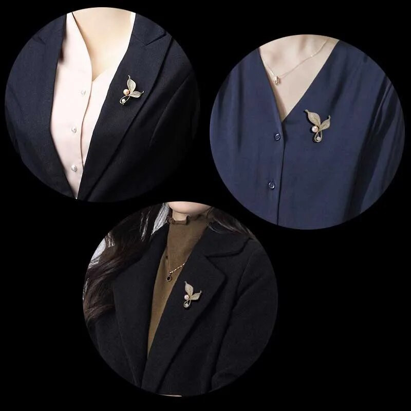 Subtilūs medžio lapų sagės segtukai moterims Vintažiniai krištolo marškiniai, kostiumai, atvartai Sagės segtukas Retro apykaklės ženklelis papuošalai